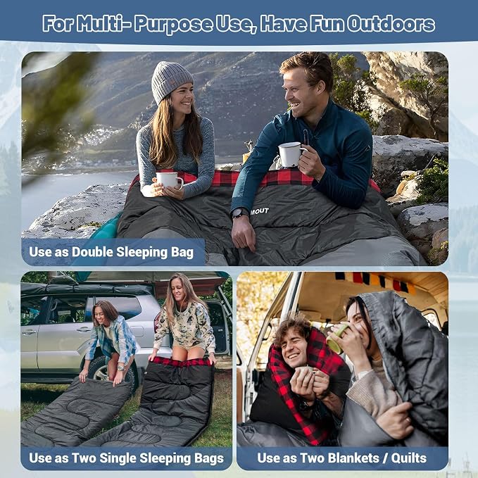 Double Sleeping Bag for Adults Machine Washable 2 Person Camping Sleeping Bag - Image 4