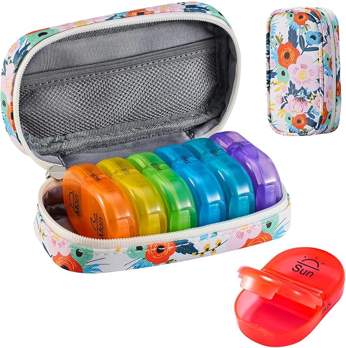 Serfeymi Weekly Travel Pill Organizer 2 Times A Day AM PM Upgraded Rainbow Pill by Serfeymi