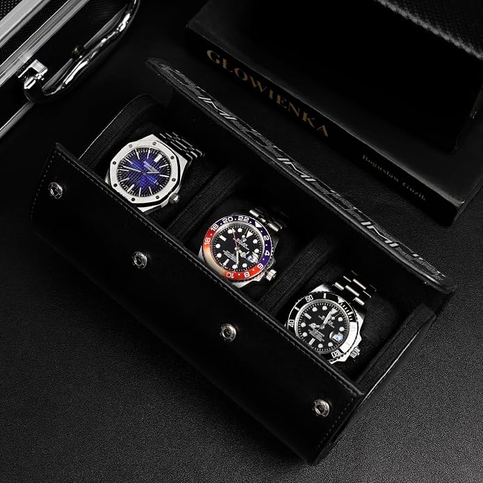MOZSLY Watch Roll Travel Case 3 Slots Portable Watches Box Organizer Storage - Image 5