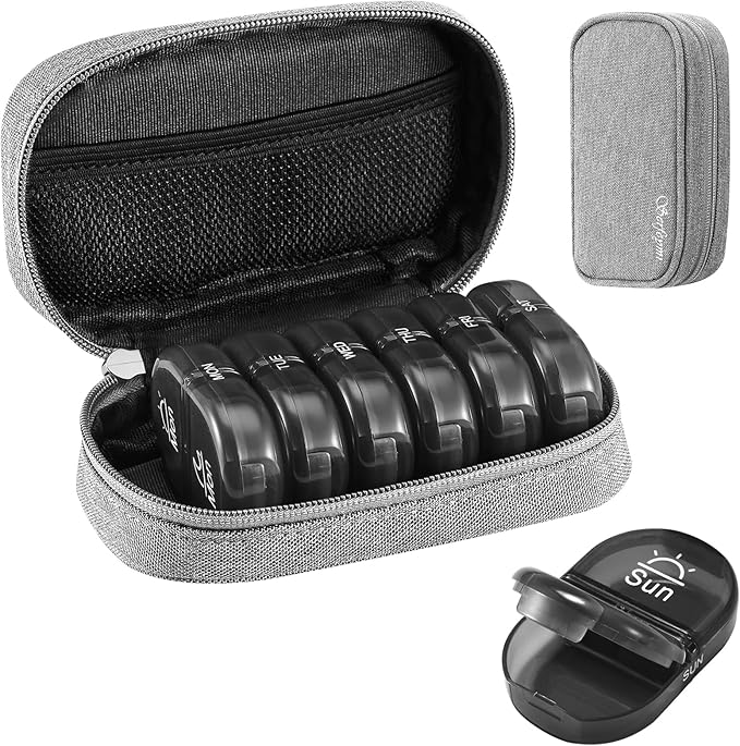 Serfeymi Weekly Travel Pill Organizer 2 Times A Day AM PM Upgraded Black Pill by Serfeymi