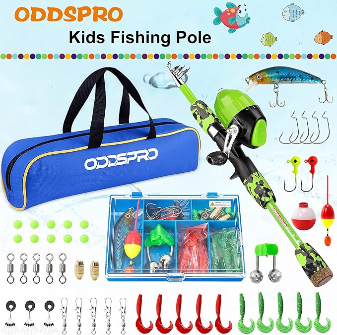 ODDSPRO Kids Fishing Pole Pink, Portable Telescopic Fishing Rod and Reel Combo - Image 2