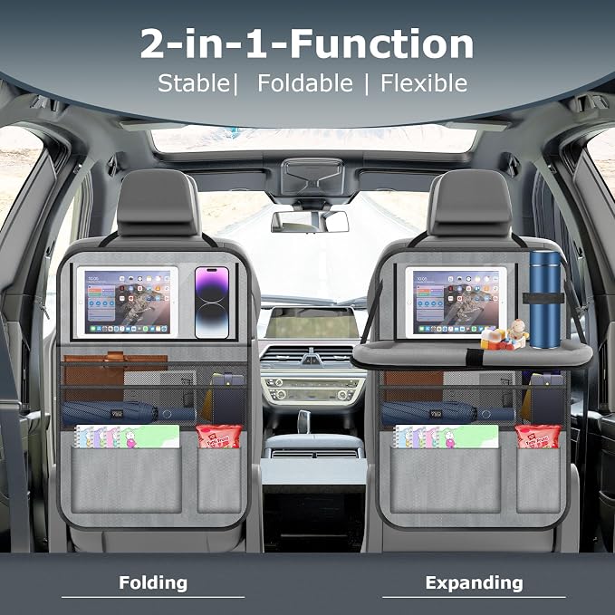 Car Backseat Organizer with table Tray, 9 Storage Pockets Backseat Car - Image 3