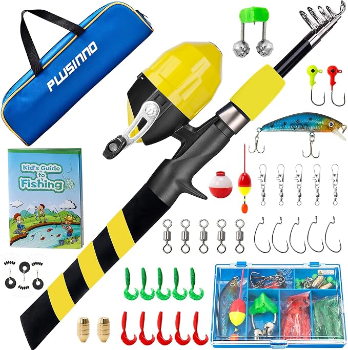 PLUSINNO Kids Fishing Pole, Portable Telescopic Fishing Rod and Reel Combo Kit - by PLUSINNO