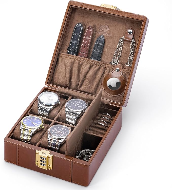 BISON DENIM Watch Box, 4 Watch Travel Case by BISONDENIM