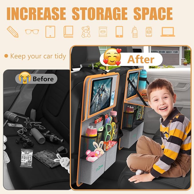 Car Backseat Organizer with Tablet Holder, 11 Storage Pockets with Foldable - Image 4