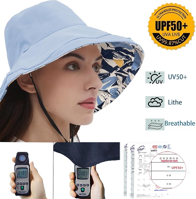 vidsel Womens Sun Hats Wide Brim Reversible Bucket Cotton Hat Packable Summer - Image 4