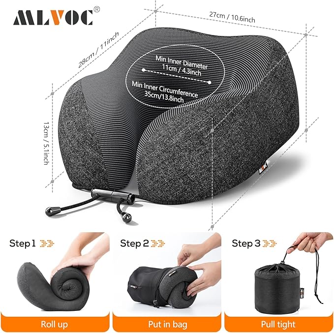 MLVOC Travel Pillow 100% Pure Memory Foam Neck Pillow, Comfortable & Breathable - Image 7