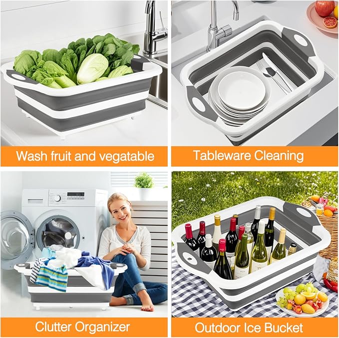 Collapsible BBQ Prep Tub/Cutting Board 10L, Foldable Dish Tub - Image 7