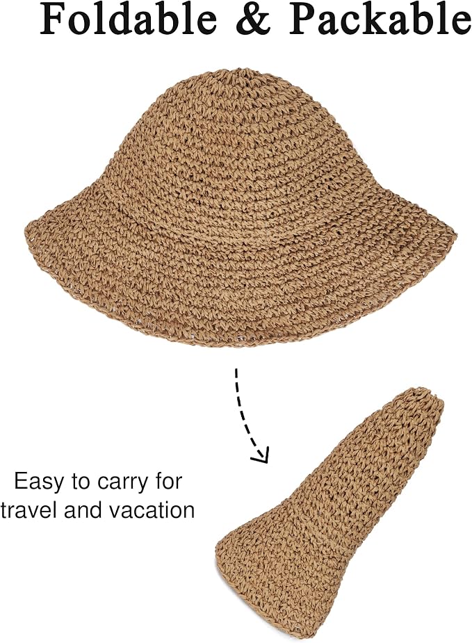 Womens Wide Brim Straw Sun Hat Foldable Floppy Crochet Beach Hat - Image 6