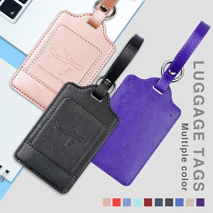 Teskyer Luggage Tags, 3 Pack Premium PU Leather Luggage Tags Privacy Protection - Image 3