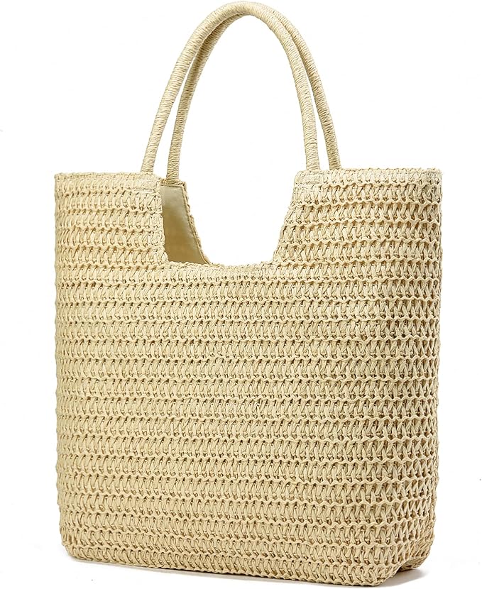 Straw Beach Bags for Women Woven Beach Tote Bag Casual Boho Large Shoulder by YAVCOOL