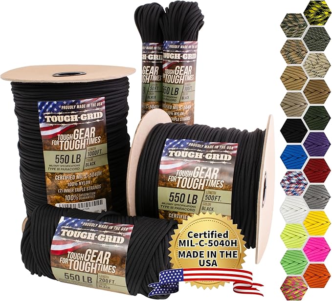 TOUGH-GRID 550 Paracord Rope Nylon Parachute Cord, Made in USA Survival Kit by TOUGH-GRID