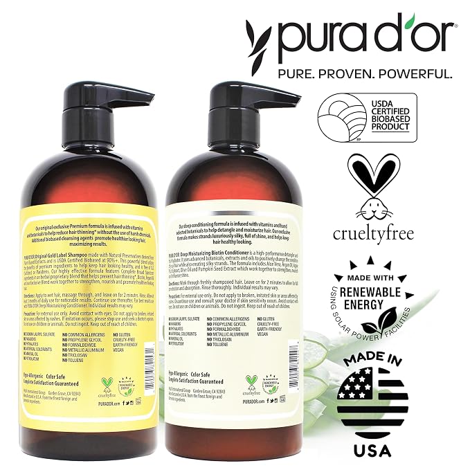 PURA D'OR Anti-Thinning Biotin Shampoo & Deep Moisturizing Conditioner Original - Image 5