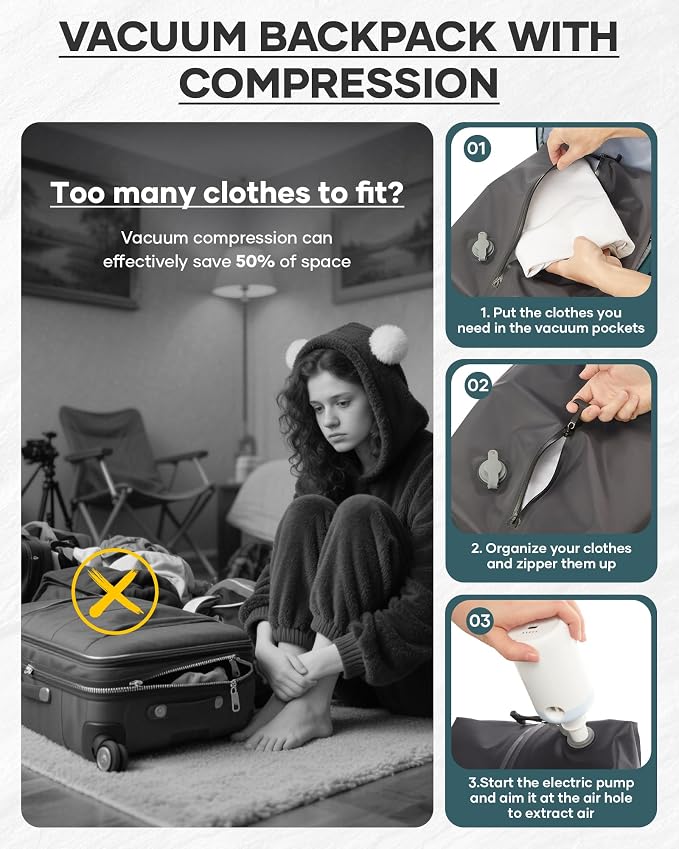 Vacuum Backpack With Vacuum Compression, Expanded Travel Laptop Backpacks - Image 5