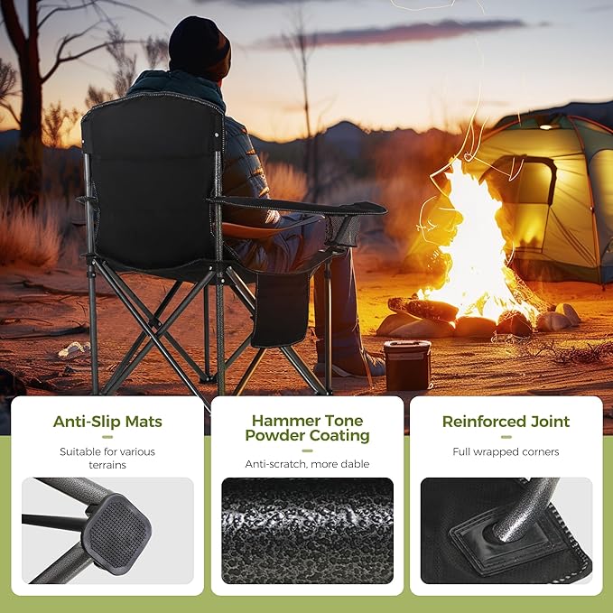 ALPHA CAMP Oversized Camping Folding Chair, Heavy Duty Support 450 LBS Steel - Image 4