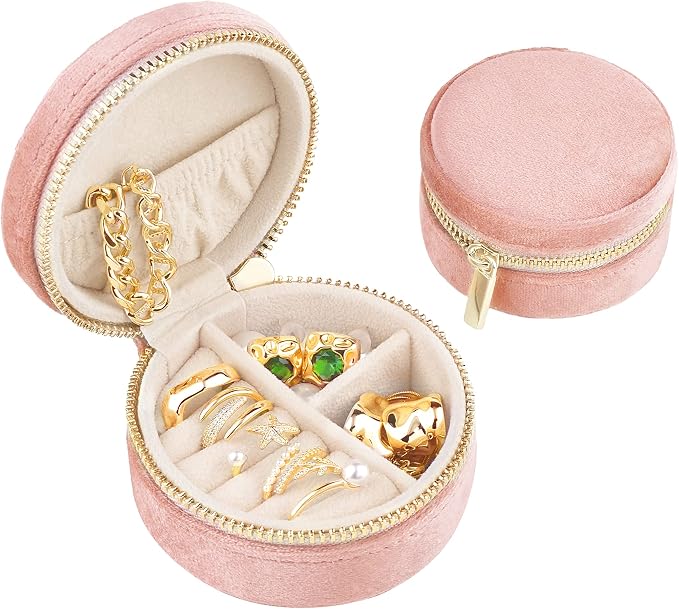 TAIMY Travel Jewelry Box, Mini Round Velvet Travel Jewelry Case by TAIMY
