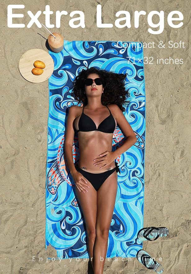 Microfiber Lightweight Beach Towel Sand Free Quick Dry Absorbent Thin Compact - Image 3