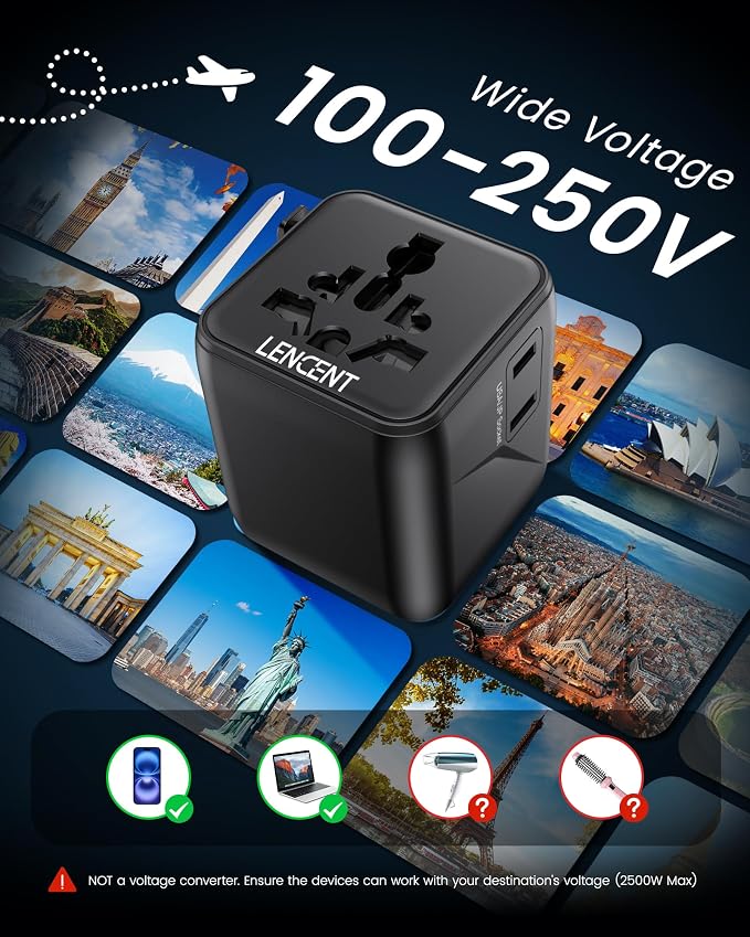 LENCENT Universal Travel Plug Adapter, International Power Adaptor - Image 7