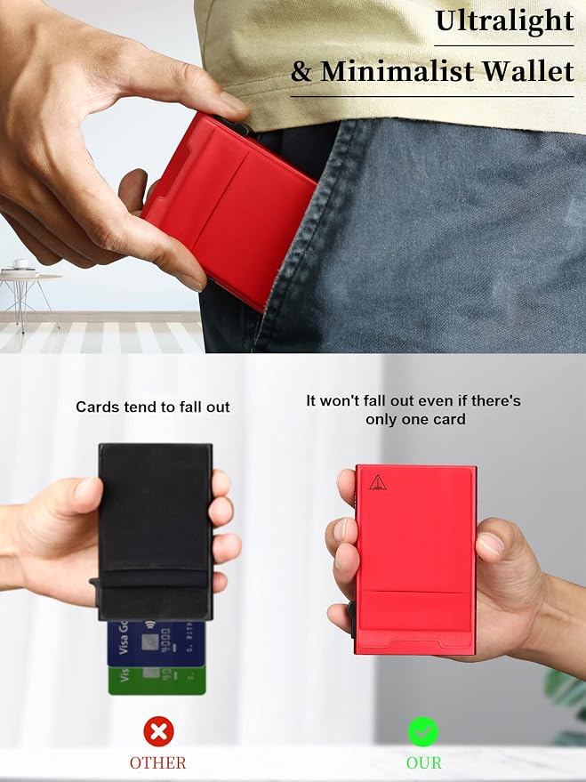 Minimalist Metal wallet, RFID Blocking Smart Pop Up Card Wallet 6-12 Cards - Image 5