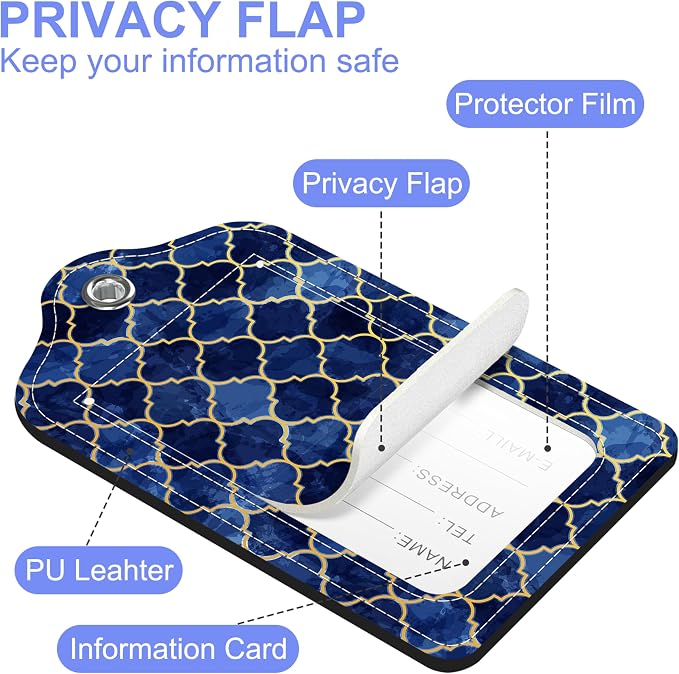 2 Pack Luggage Tag for Suitcase Arabic Mosaic and Mosque Window Shape Leather - Image 3