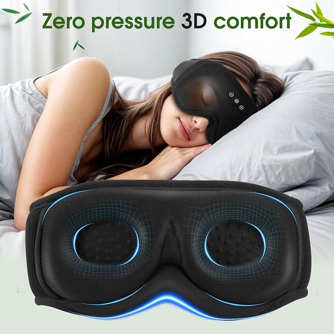 Sleep Mask Headphones with Bluetooth, 3D Blackout Bamboo Cotton Eye Mask - Image 7