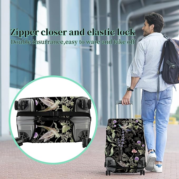 Luggage Cover Suitcase Protector + Luggage Tag, Wild Flowers Hummingbird Travel - Image 5