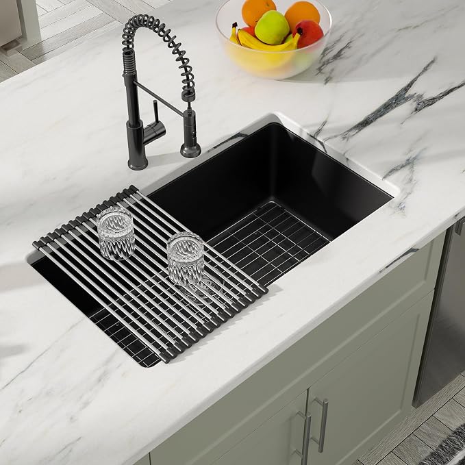 Dcolora 31 Inch Quartz Composite Black Kitchen Sink Undermount Sink Deep Single - Image 2