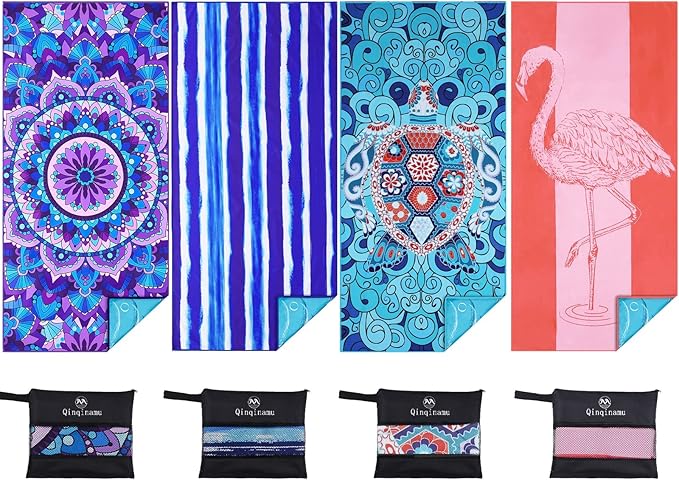 4 Pack Microfiber Oversized Lightweight Beach Towel 71"x32" Extra Thin Large by Qinqinamu