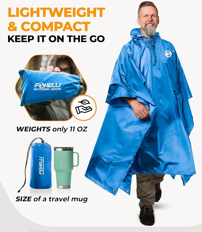 Foxelli Rain Poncho for Adults – Extra Long Reusable Waterproof Raincoat - Image 3