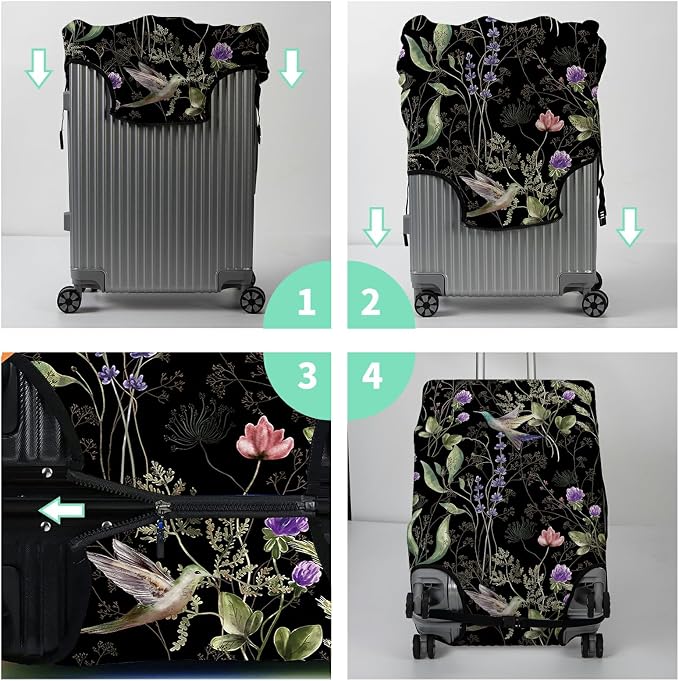 Luggage Cover Suitcase Protector + Luggage Tag, Wild Flowers Hummingbird Travel - Image 7