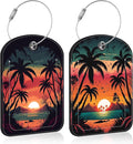 Sunset Mountain Lake Palm Tree Leather Luggage Tag by Unknown