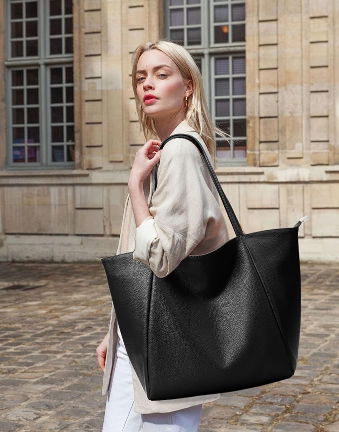 KALIDI Large Tote Bag Vegan Leather Casual Zipper Work Bag Weekender Hobo - Image 3