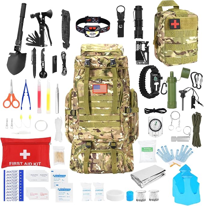 Survival Gear Professional Kit and Large Camping Backpack, First Aid Kit by Skywod