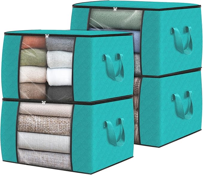 Fab totes 4 Pack Clothes Storage, Foldable Thick Fabric Blanket Storage Bags by Fabtotes
