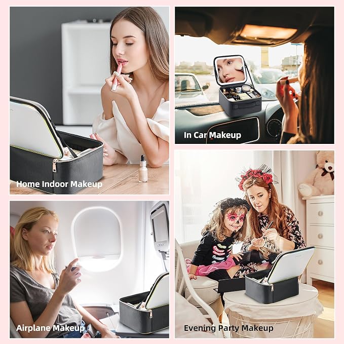 Travel Makeup Bag with LED Mirror – Waterproof Cosmetic Train Case with - Image 6