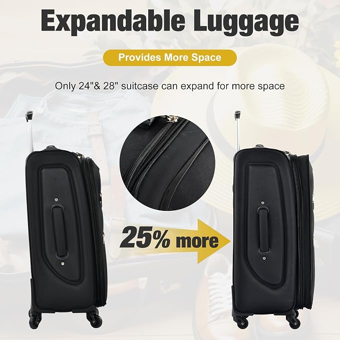 Merax Softside Luggage Set Softshell Lightweight 3 Piece Spinner Suitcase - Image 5