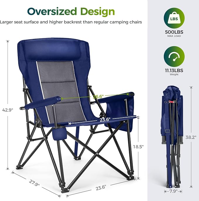 ALPHA CAMP Oversized Folding Camping Chairs High Backrest Heavy Duty Lawn Chairs - Image 2