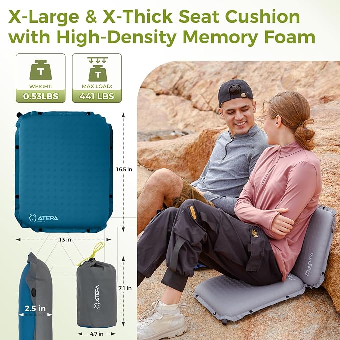 ATEPA Inflatable Stadium Seat Cushion, Self-Inflating Memory Foam Stadium Seats - Image 3