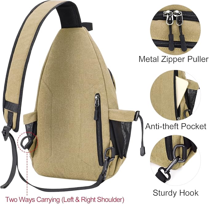 MOSISO Sling Backpack, Canvas Crossbody Hiking Daypack Bag - Image 5