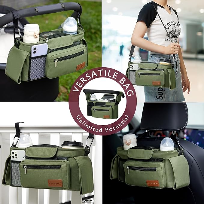 Momcozy Universal Baby Stroller Organizer, 2 Insulated Cup Holder, Detachable - Image 4