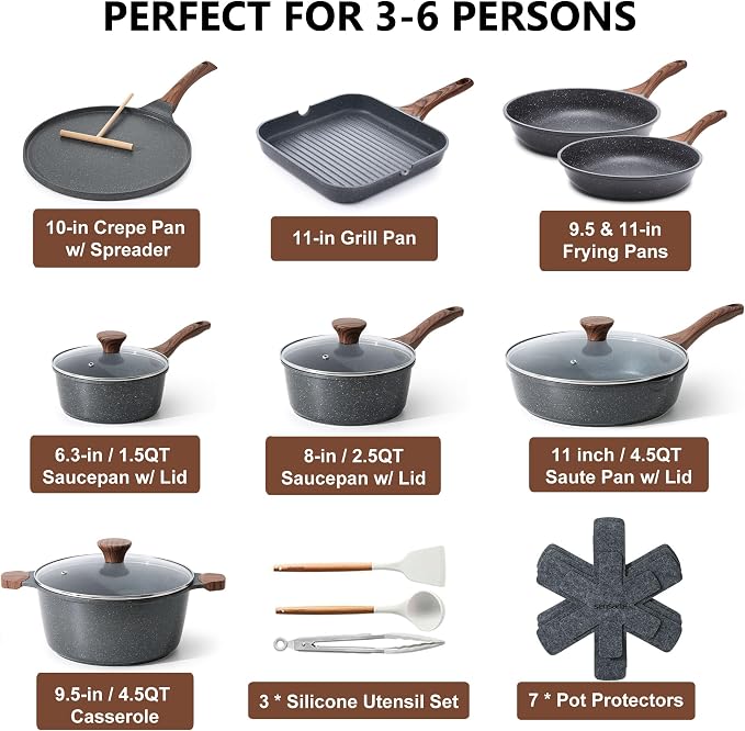 SENSARTE Nonstick Cookware Set 23-Piece, Non Stick Pots and Pans Set - Image 2