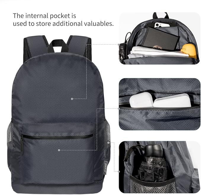 pack all 20L Lightweight Packable Backpack, Water Resistant Foldable Backpack - Image 4