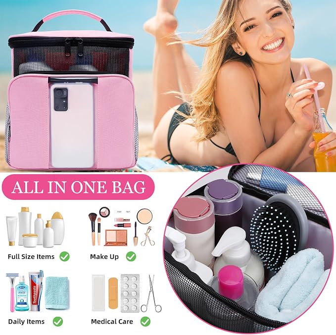 Mesh Shower Caddy, Portable HangingTravel Toiletry Bag Dorm Room Essentials - Image 2