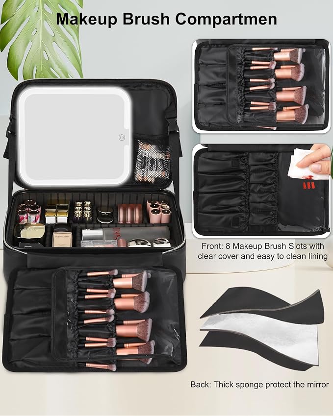 Relavel Makeup Bag with LED Mirror Travel Train Case Large Cosmetic Bags - Image 3