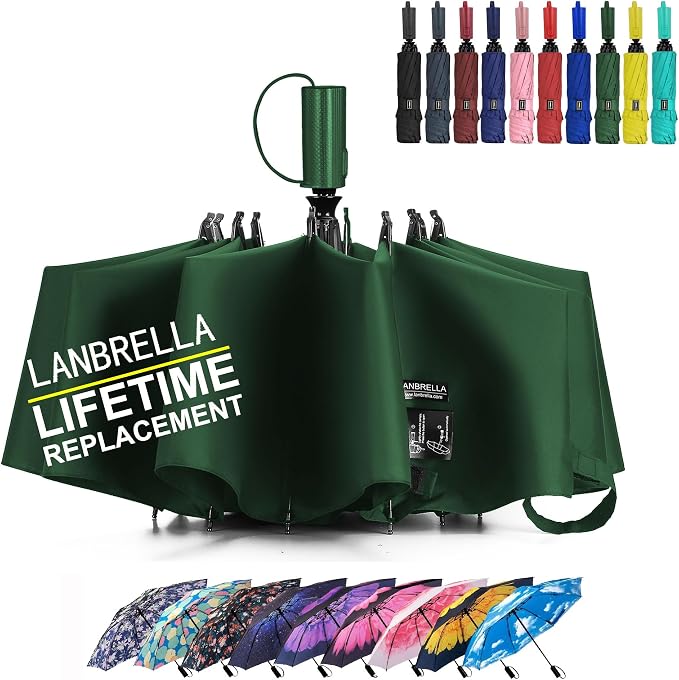 LANBRELLA Compact Reverse Folding Umbrella Auto Windproof Travel Umbrella by LANBRELLA