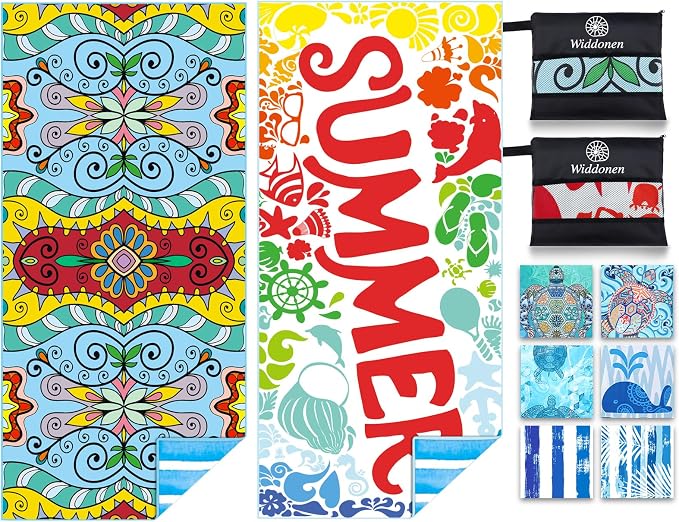 Microfiber Lightweight Beach Towel Sand Free Quick Dry Absorbent Thin Compact by WIDDONEN