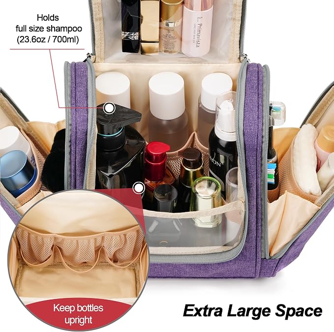 Hanging Travel Toiletry Bag for Women and Men, 6 Organizer Compartments - Image 2