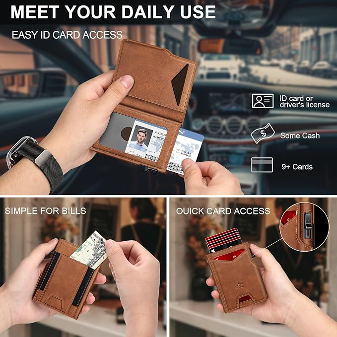 Wallet for Men Wallet with Slim Pop Up Card Holder 9-13 Cards, Bifold - Image 8