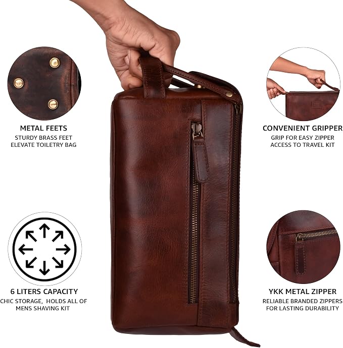 LEATHER VILLAGE Premium Leather Travel Toiletry Bag - Image 4