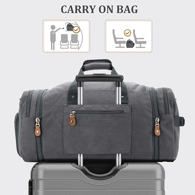 Gonex Canvas Duffle Bag 60L Travel Duffel Overnight Weekend Bag - Image 7